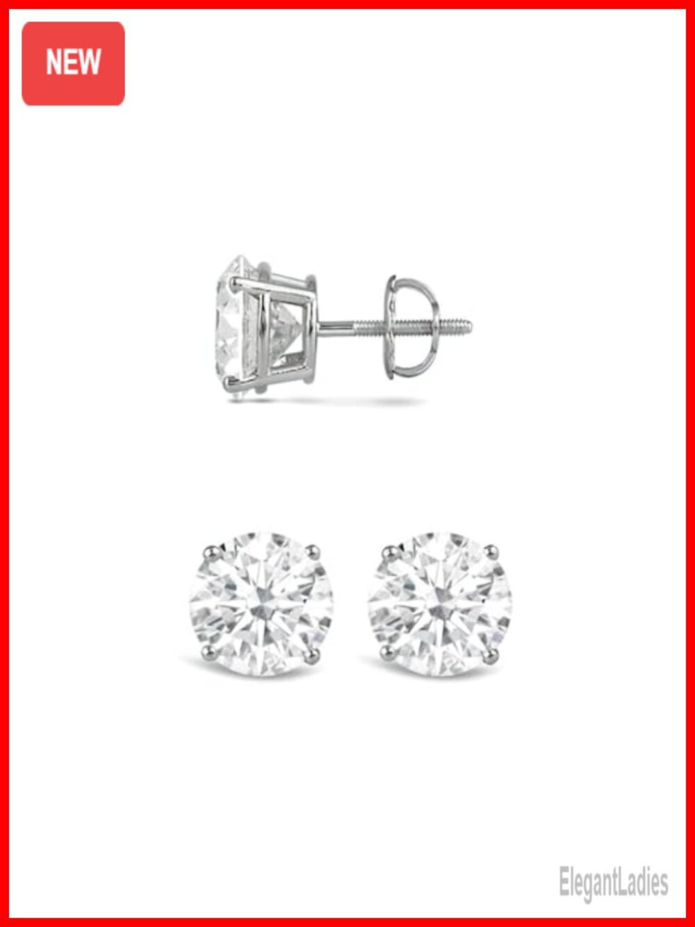 14K White Gold Lab Grown Diamond Stud Earrings Screw Back 1.0 ct